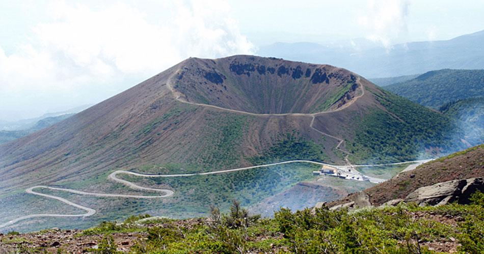 Picture of Azuma Kofuji, a beautiful mountain loved by the local people. A big crater can be seen very close.